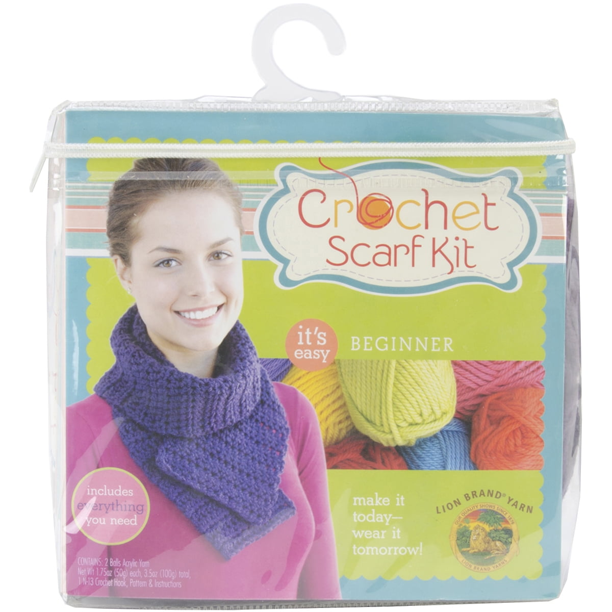 Lion Brand Yarns Beginner Crochet Scarf Purple Kit, 1 Each