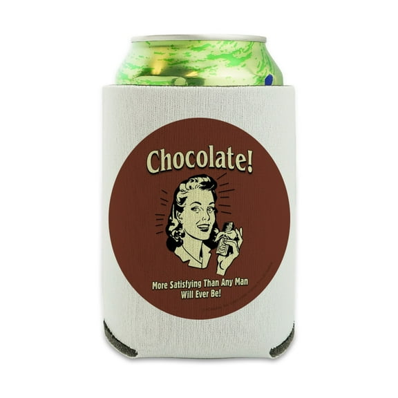 Chocolate More Satisfying Than Any Man Will Ever Be Funny Humor Retro Can Cooler - Drink Sleeve Hugger Collapsible Insulator - Beverage Insulated Holder