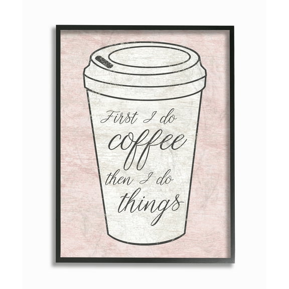 Stupell Industries First Coffee Then Things Dusty Rose Pink Marble Novelty Painting Black Framed Art Print Wall Art, 16 x 20