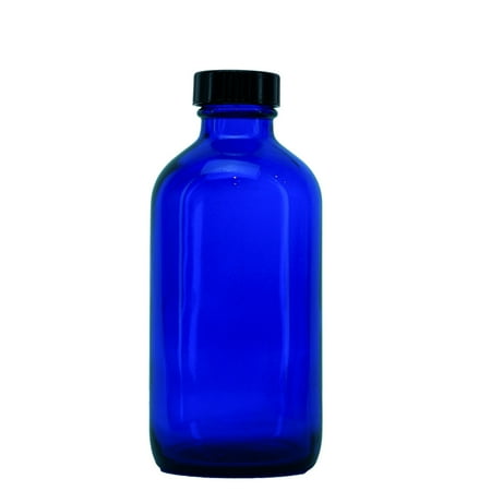 Large Cobalt Blue Glass - 8 oz Boston Round Glass Bottle Cobalt Blue - w/Poly Seal Cone Cap - pack of 4