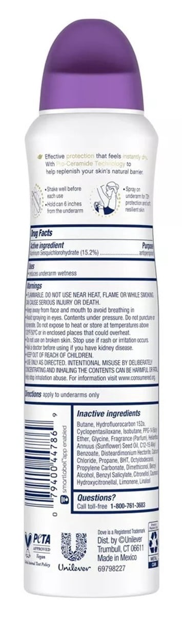 Dove Deodorant 3.8 Ounce Dry Spray Lavender Fresh (Pack of 2)