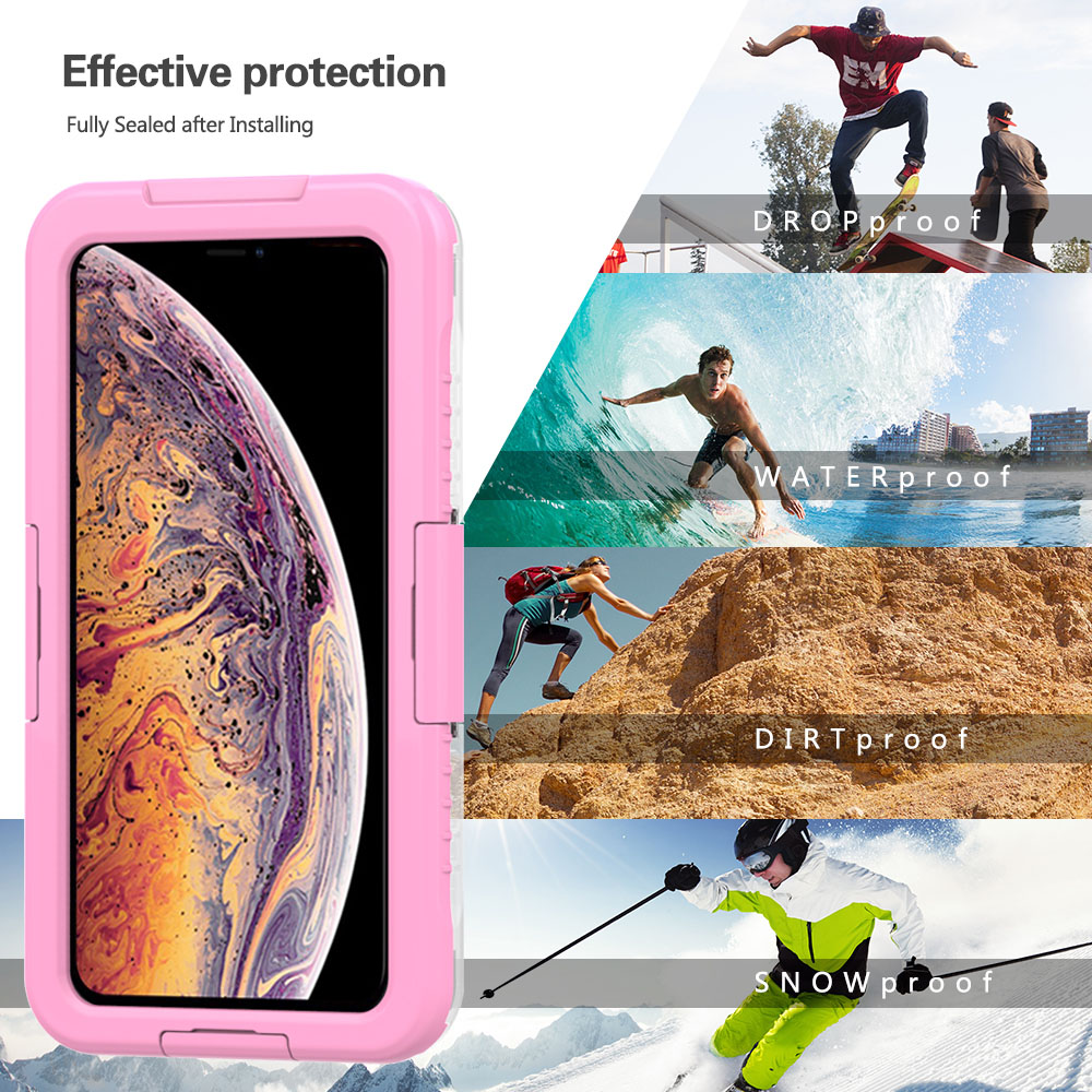 Premium Waterproof Sealed Hard Case for Apple iPhone XS Max with Plastic Screen Cover For Swimming, Camping, Outdoor Use (Pink)