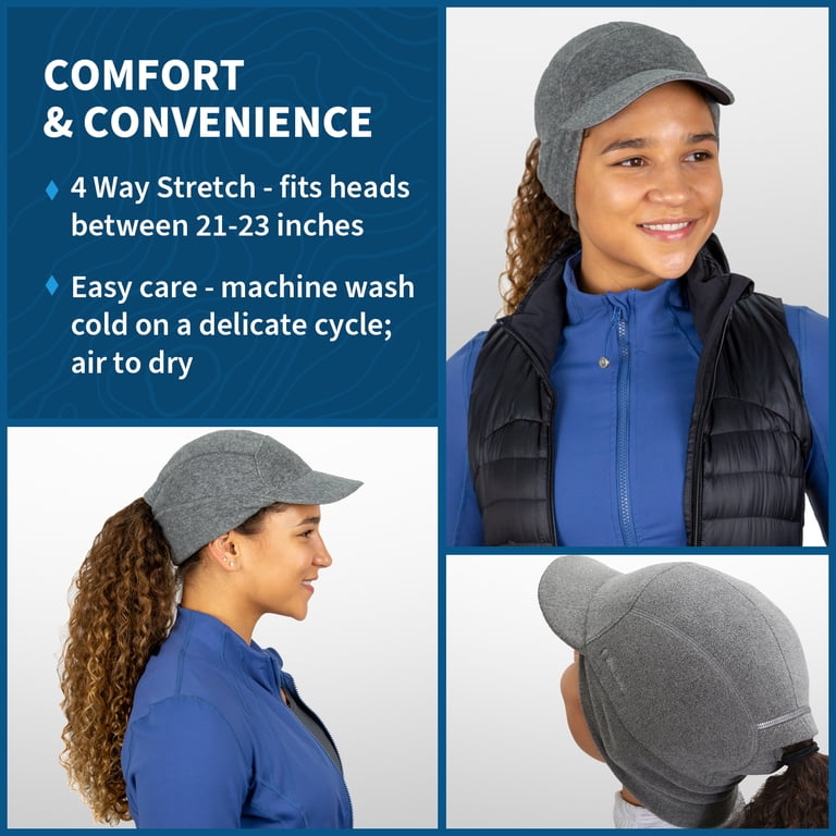 〽️Women\'s Dark Grey Winter Reflective Fleece Ponytail Hat with Ear Warmers GADIEMKENSD Women main image 3