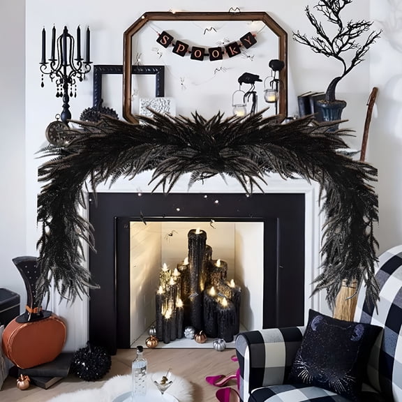 ZULAR Halloween Black Leaf Garland,Artificial Hanging Fall Leave Vines Fall Floral Garlands,Halloween Thanksgiving Wreath Decor for Home Wedding Party Garland Halloween Scene Layout,60"