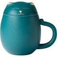 thumbnail image 1 of Taza de Té de Cerámica con Forma de Gato e Infusor de 13.5 oz en Color Verde como Regalo Ideal para Amantes de los Felinos, 1 of 5