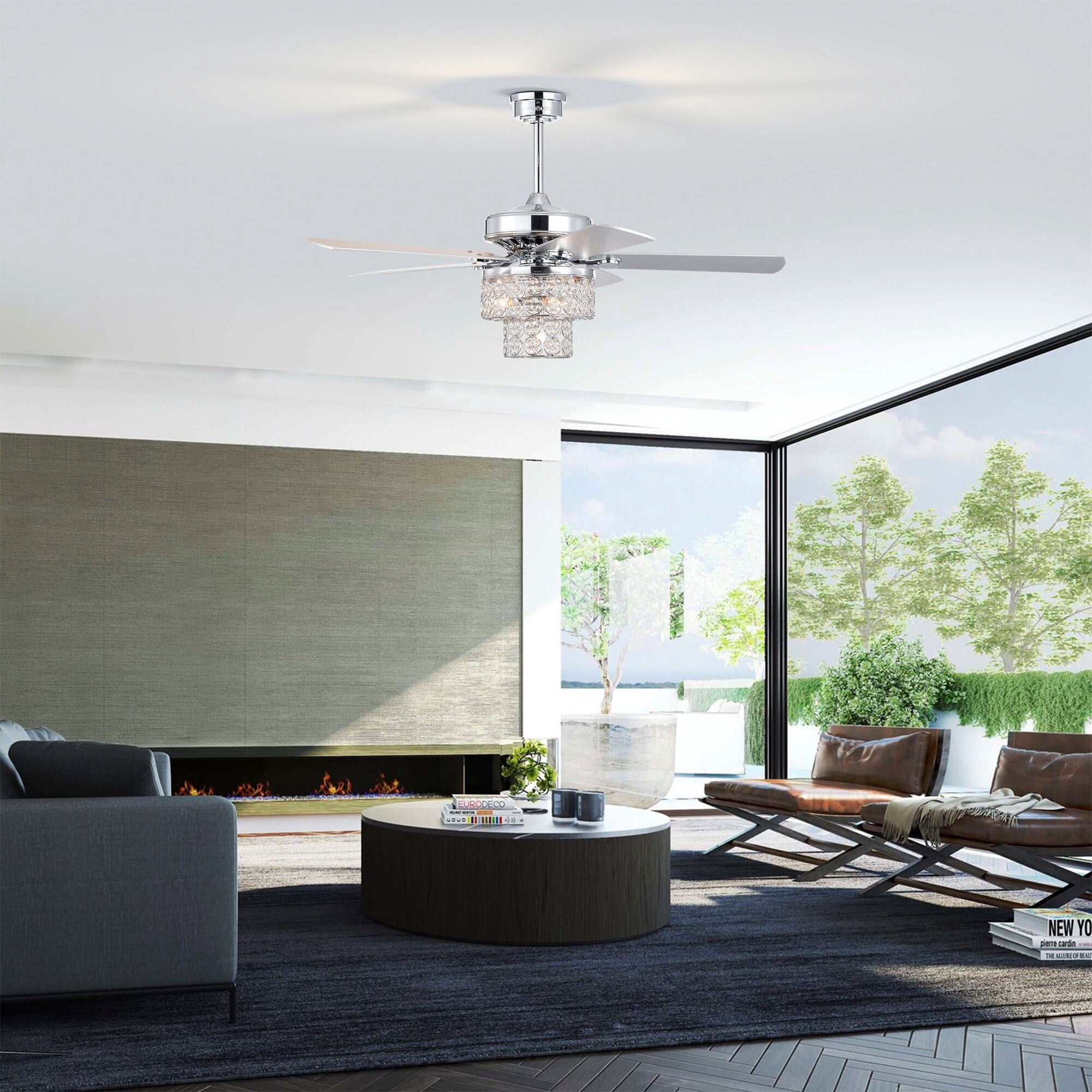 Caderina 52 in. 4-Light Indoor Chrome Finish Ceiling Fan with Light Kit and Remote