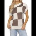 thumbnail image 3 of Suéter de Corta para Mujer, Cuello Redondo, Color Block, Tejido, Chaleco de Otoño, Moderno Suéter de Corta. Caqui XL, 3 of 9