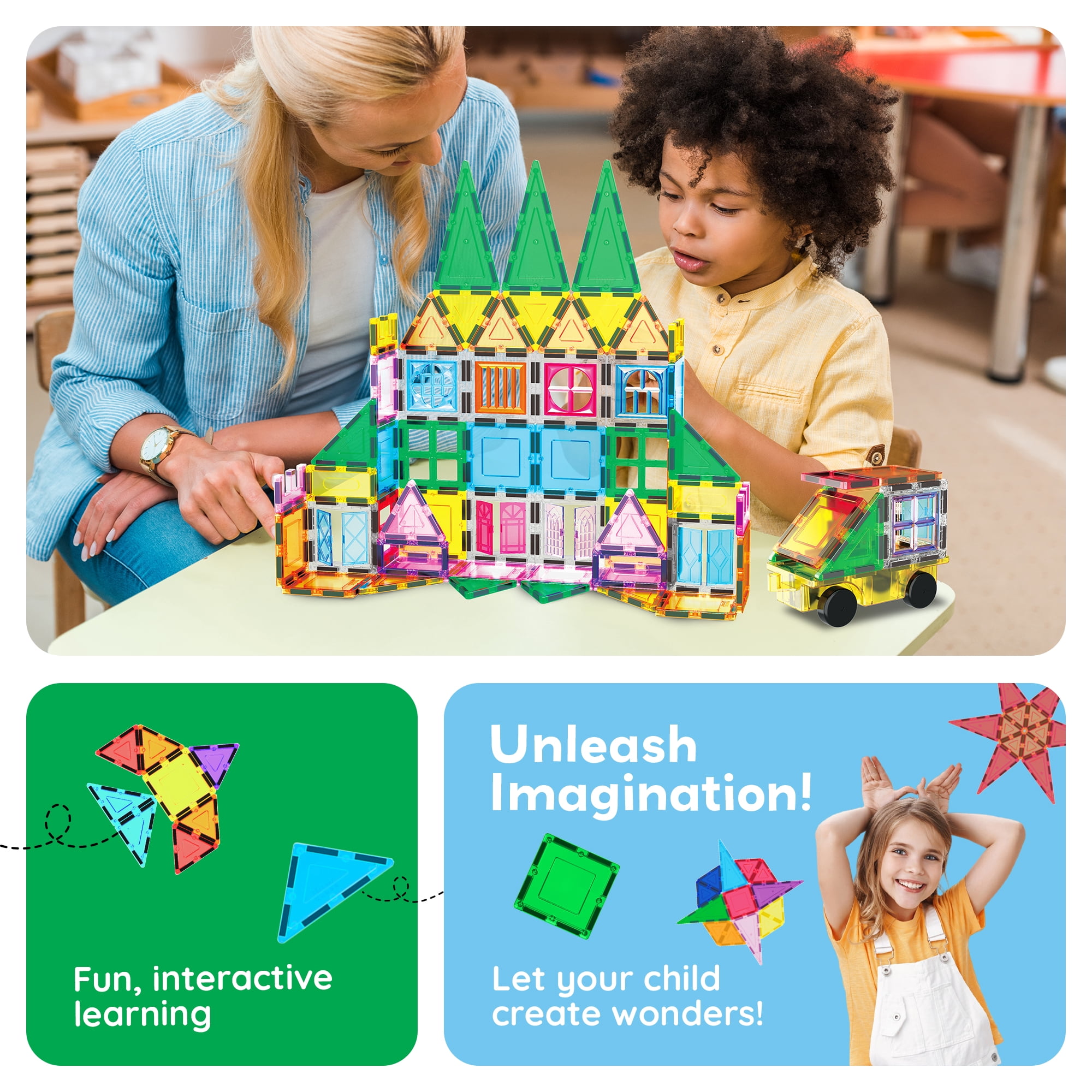 PicassoTiles Magnetic Tiles for Kids with Tote Bag – 101PCS STEM Construction Building Blocks Educational Toy Set