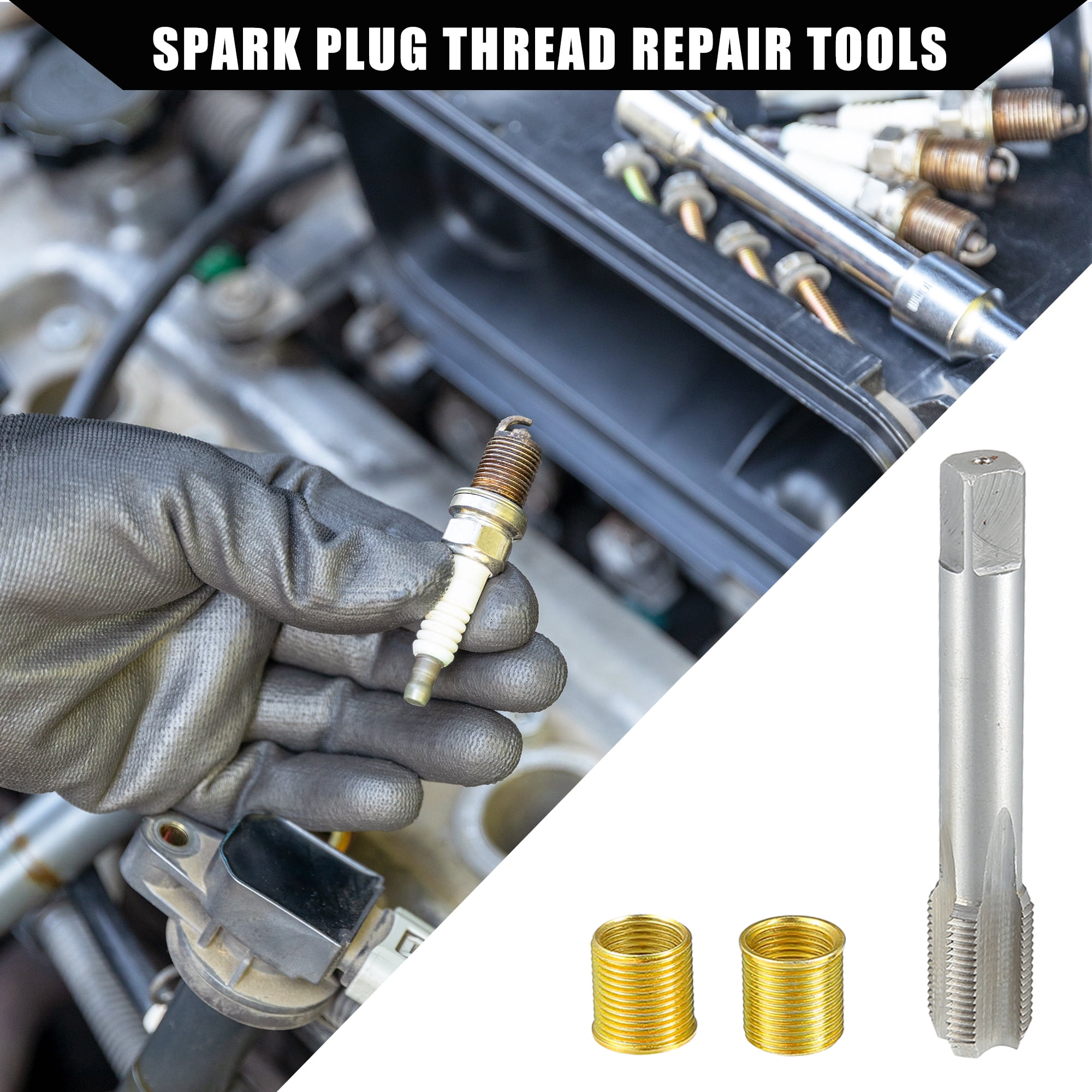 Unique Bargains Universal Spark Plug Thread Repair Tools M14x1.25 Inserts M16x1.25 Tap Set