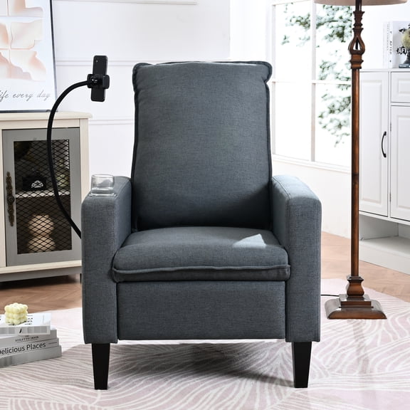 Adult Reclining Chair - Gray Fabric With Phone Holder & Cup Holder, Adjustable For A Relaxing Bedroom Living Room Comfortable Recliner Adults, Room, Bedroom, Brilliance