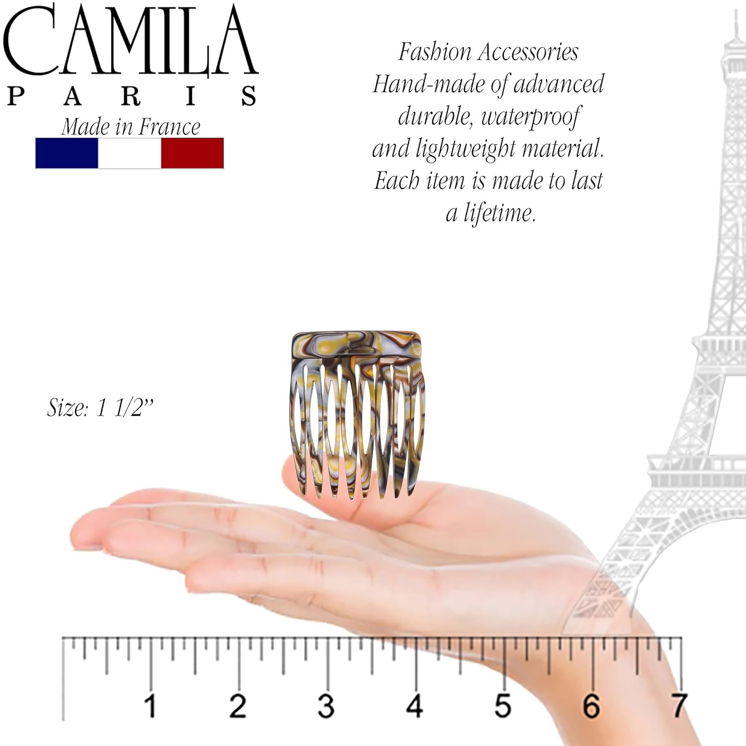 Camila Paris CP3010 French Hair Side Comb Handmade Small Pearl French Twist Hair Combs Decorative, Strong Hold Hair Clips for Women Bun Chignon Up-Do Styling Girls Hair Accessories, Made in France