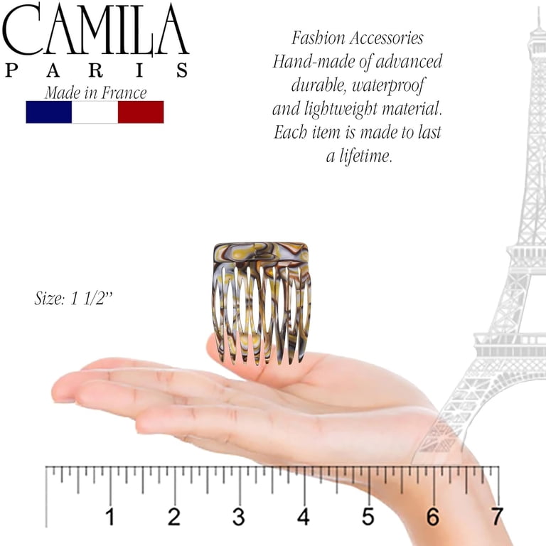 French Hair Comb Set Small Gray White Handmade Decorative Strong Hold Camila Paris CP3350 French Hair Side Comb Handmade Small  main image 4
