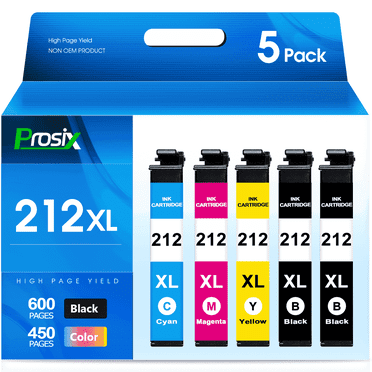 212XL Ink Cartridge for Epson 212 Ink for Epson 212XL Ink for Workforce WF-2850 WF-2830 XP-4100 XP-4105 Printer (Black Cyan Magenta Yellow, 5-Pack)
