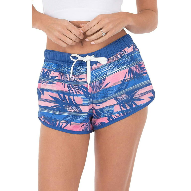Womens Running Shorts 4 Way Stretch Tropical Quick-Dry, Tropical Blue, Size:  L, Uzzi Active Wear 