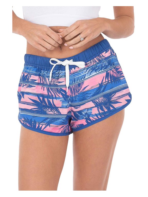 Womens Running Shorts 4 Way Stretch Tropical Quick-Dry, Tropical Blue, Size: M, Uzzi Active Wear