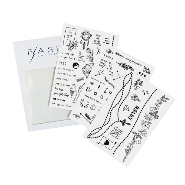 Flash Tattoos Hailey Metallic Temporary Jewelry Tattoo Mini Pack 3 Mini Sheets Over 70 Black Ink Temporary Tats Walmart Com