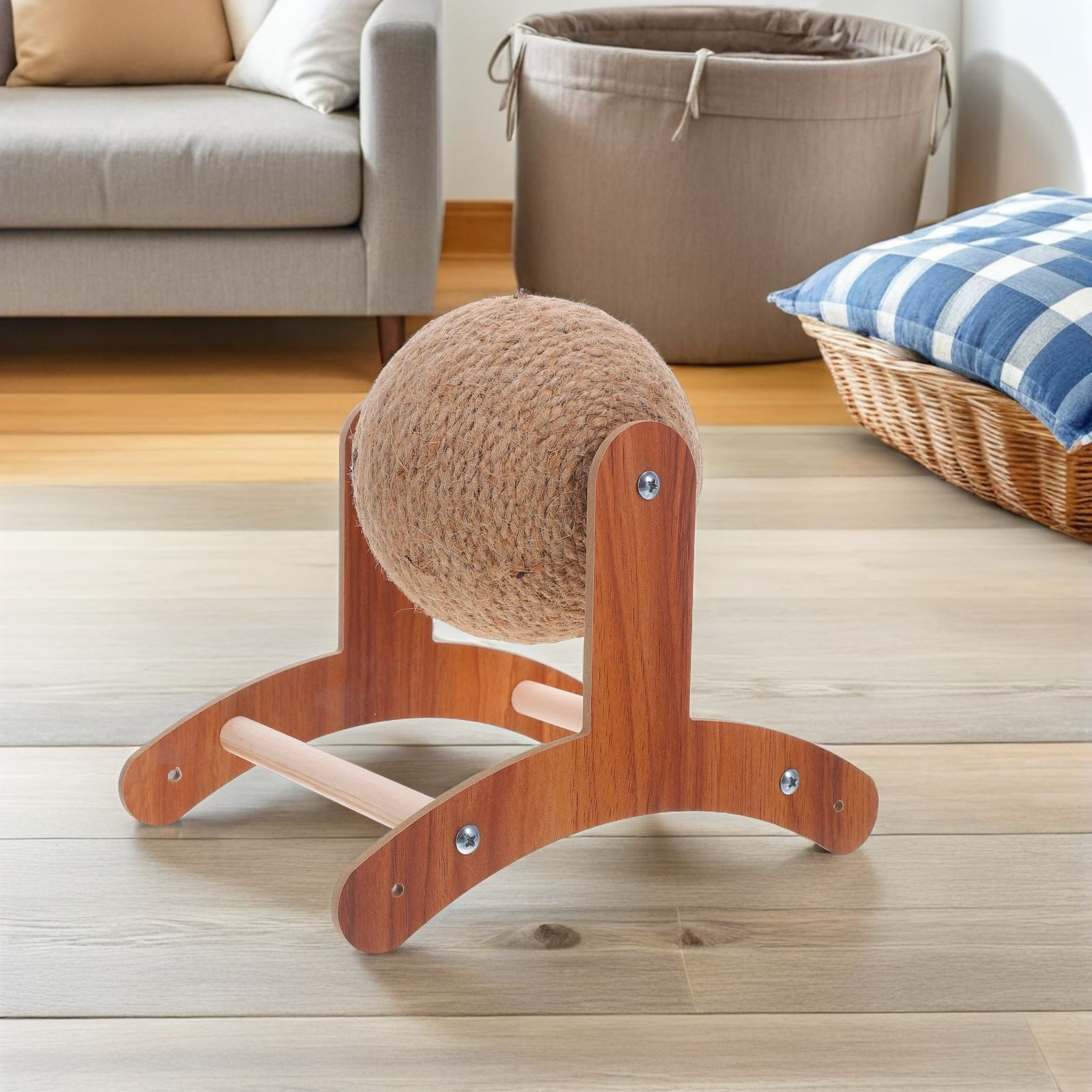 FUTUREORYY Light Brown Sisal Cat Scratch Ball with Wood Stand for Indoor Cats