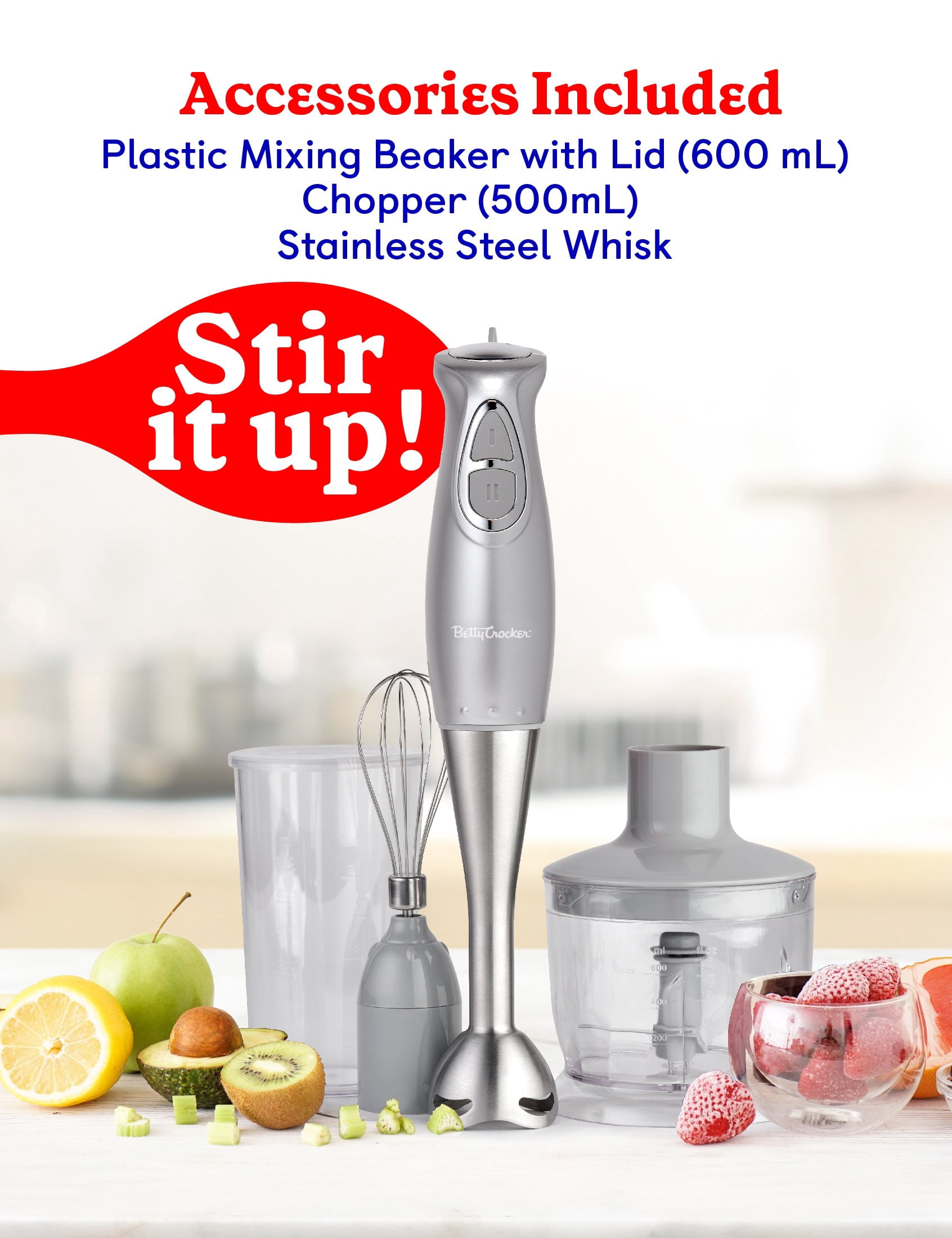 Betty Crocker 2-Speed Corded Electric Hand Blender with Beaker Betty Crocker 2-Speed Corded Electric Hand Blender with Beaker