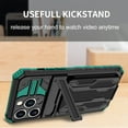thumbnail image 5 of Heavy Duty Case for iPhone 15 Pro Max Credit Card Slot Holder Kickstand Bracket Cover, Military Grade Dual-Layers Rugged PC Shockproof Anti-Scratches Lens Protection Case, Darkgreen, 5 of 9