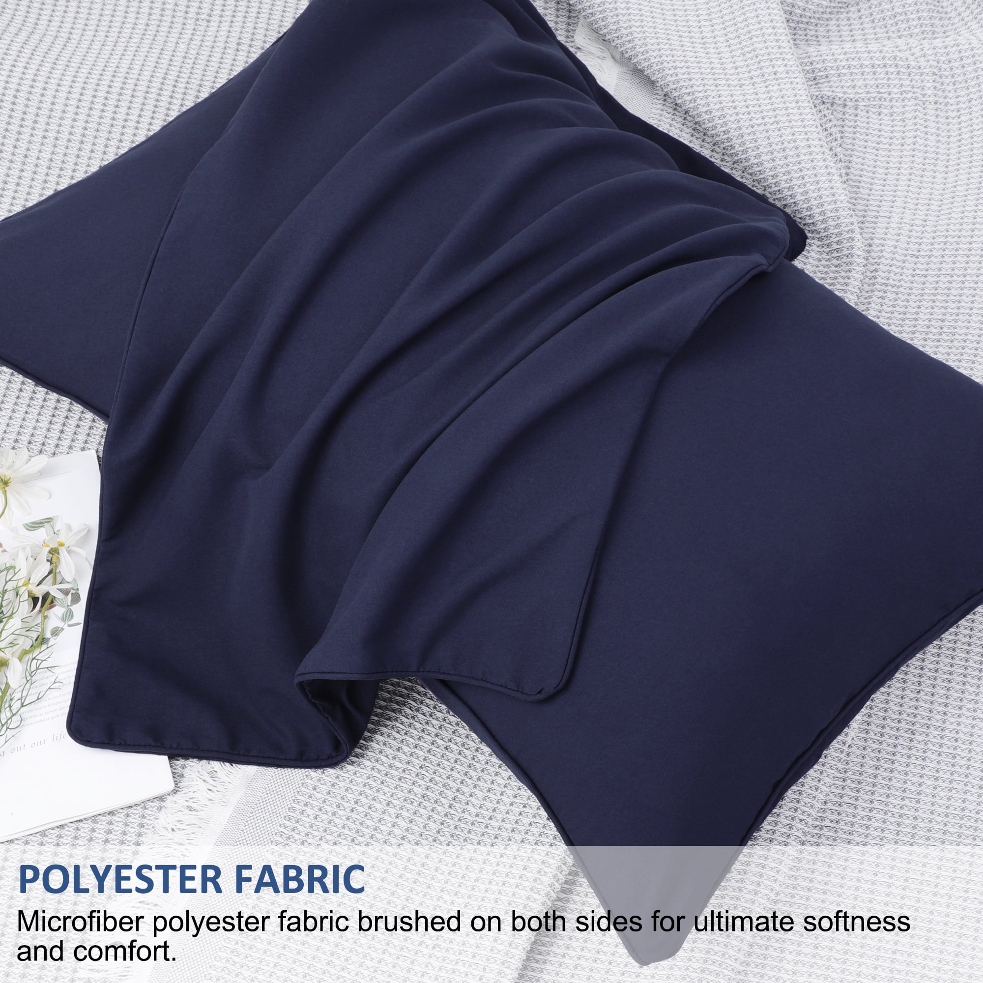 Unique Bargains 2Pcs Brushed Zipper Closure Microfiber Pillowcases Navy King