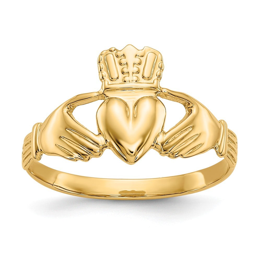 JewelryWeb - 14k Yellow Gold Polished Claddagh Ring - 1.7 Grams - Size