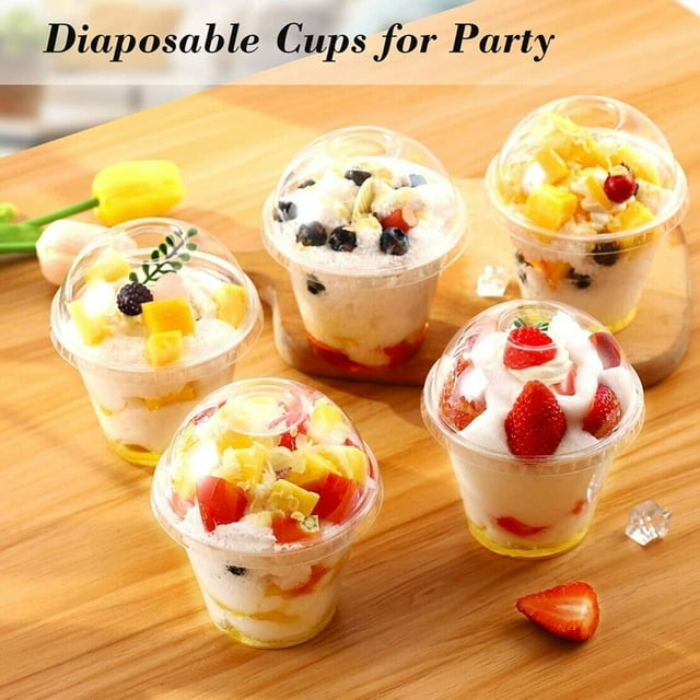 9 oz Clear Plastic Cups with Dome Lids With Hole Dessert Cold Drink