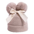 thumbnail image 4 of AJGRHE Kids Knitting Woolen Hat Winter Warm Double Pompom Beanie Cap with BowWinter Knitted Cap For And Toddlers With Thick Warm Soft Yarn For Cold Weather Beige 6-36 Month, 4 of 4