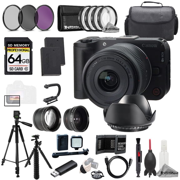 Canon EOS R50 V with 14-30mm f/4-6.3 Lens  64GB  Ext Bat  9 PC Filter-MEGA Kit (International Version)