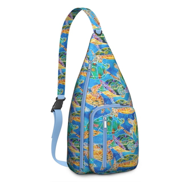 Hawaiian Turtle Sling Backpack - Tropical Beach Animal Print Shoulder Bag, Fashionable Anti-Theft Pack for Commuters