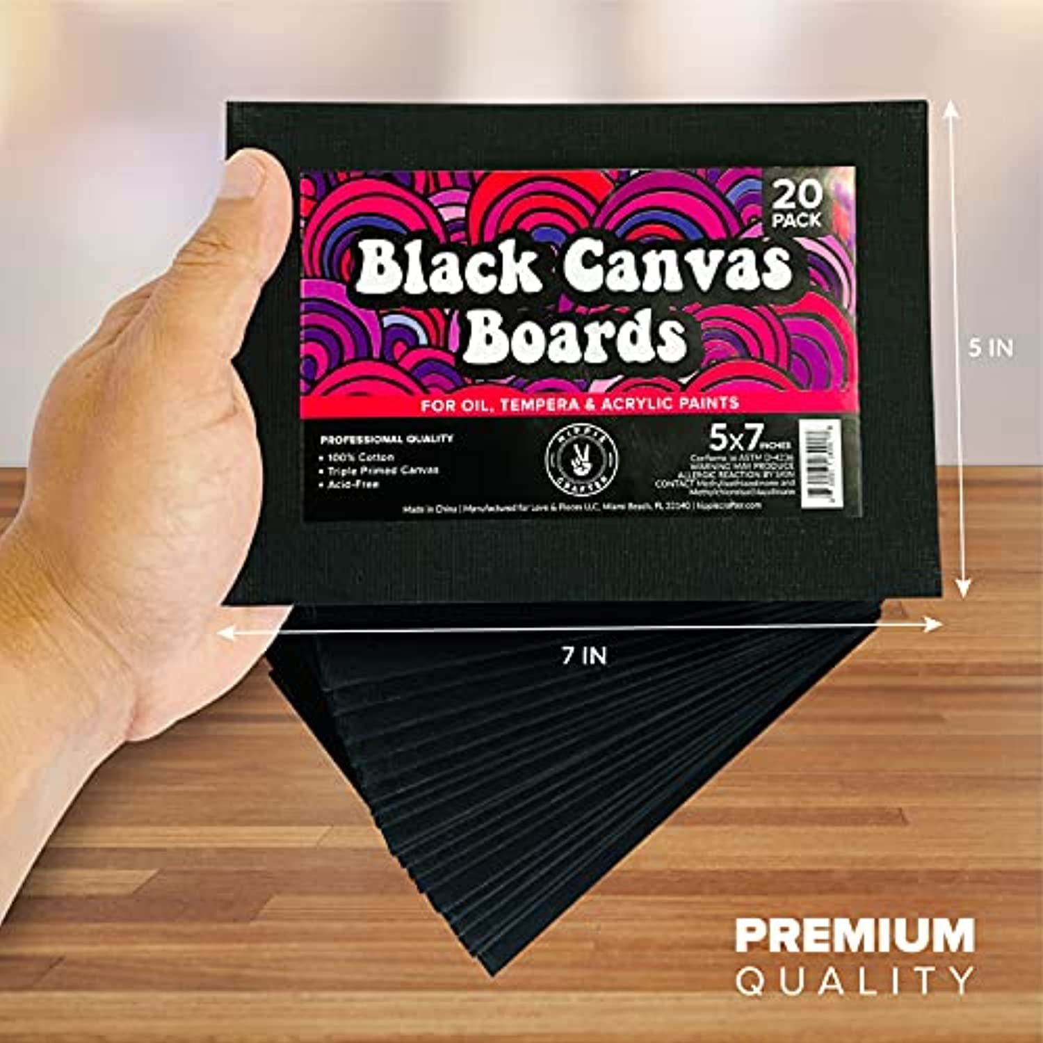 Hippie Crafter Adult 20 Pack Black Canvas Boards for Painting 5x7 Blank Small Art Canvases Panels for Paint