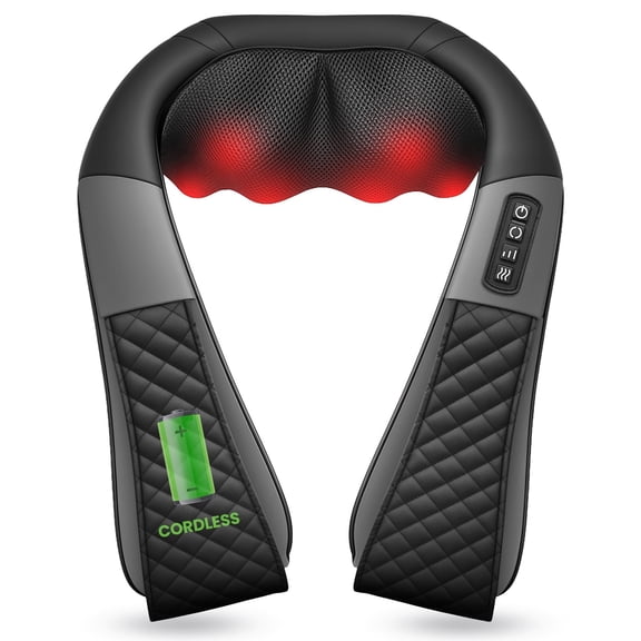 Comfier Cordless Neck Massager with Heat, Shiatsu Deep Kneading Shoulder Back Massager, USB-Rechargeable