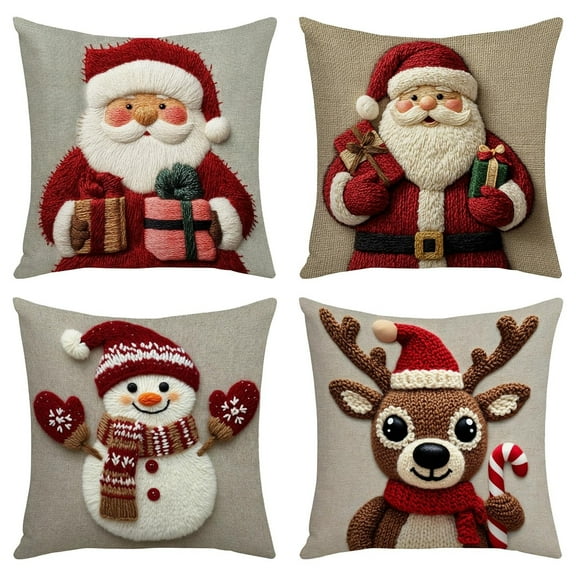 GQDIN Snowman Christmas Throw Pillow Covers 18x18 Winter Snow Snowman Santa Elk Decorative Outdoor Pillow Cases Xmas Farmhouse Pillowcase Winter Holiday Decor for Home Couch