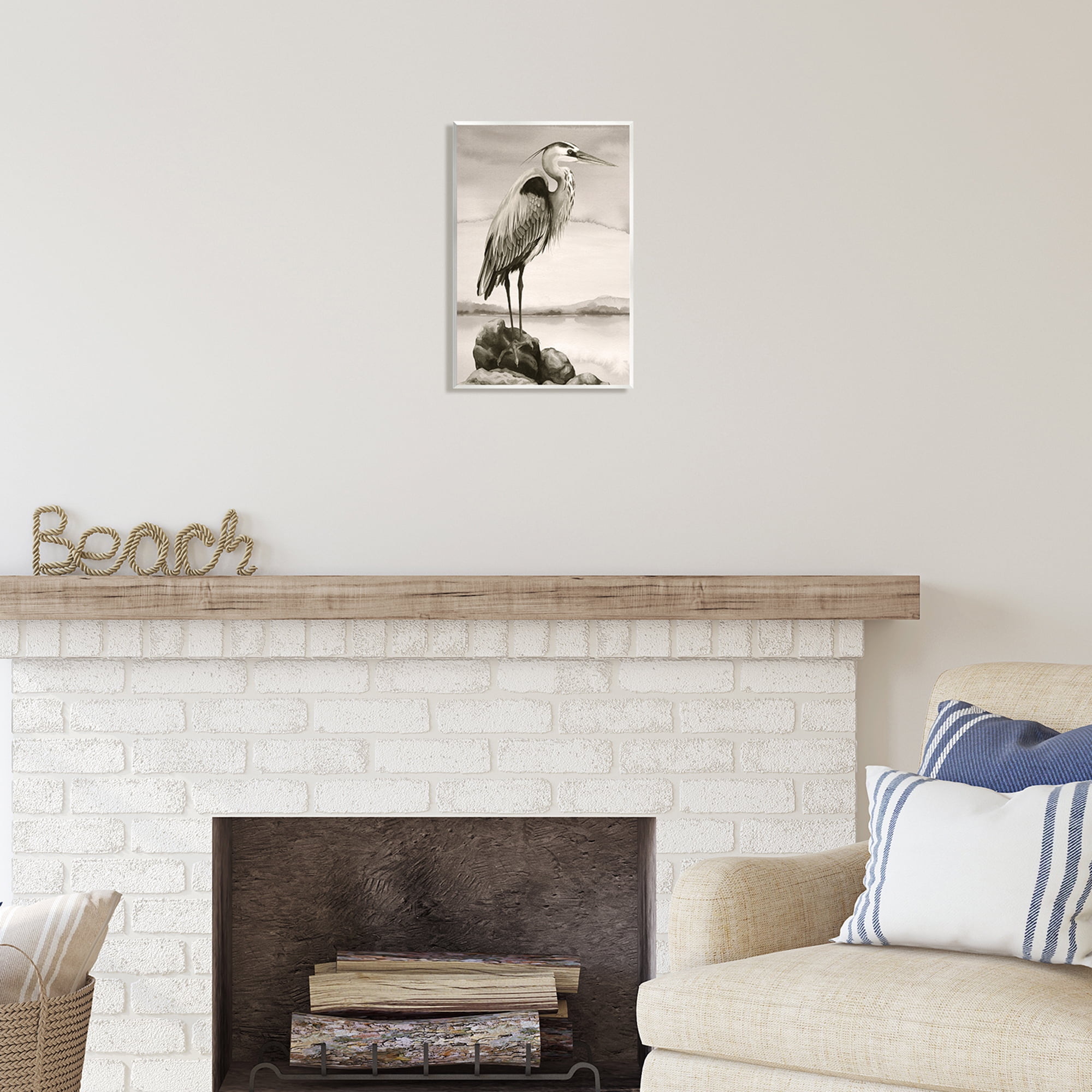 Stupell Industries Heron Perched at Sea Animals & Insects Painting Unframed Art Print Wall Art, 10 x 15