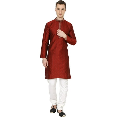

Royal Mens Jacqaurd Silk Red Kurta Pyjama Set