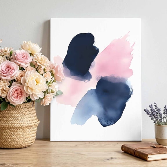 Canvas Wall Art, Navy Blue Pink Art Framed Canvas Prints for Bedroom Living Room, Abstract Geometric Luxury Gallery Wrapped Wall Decor for Home Office, Gifts, 12"x18" Ship Next Day