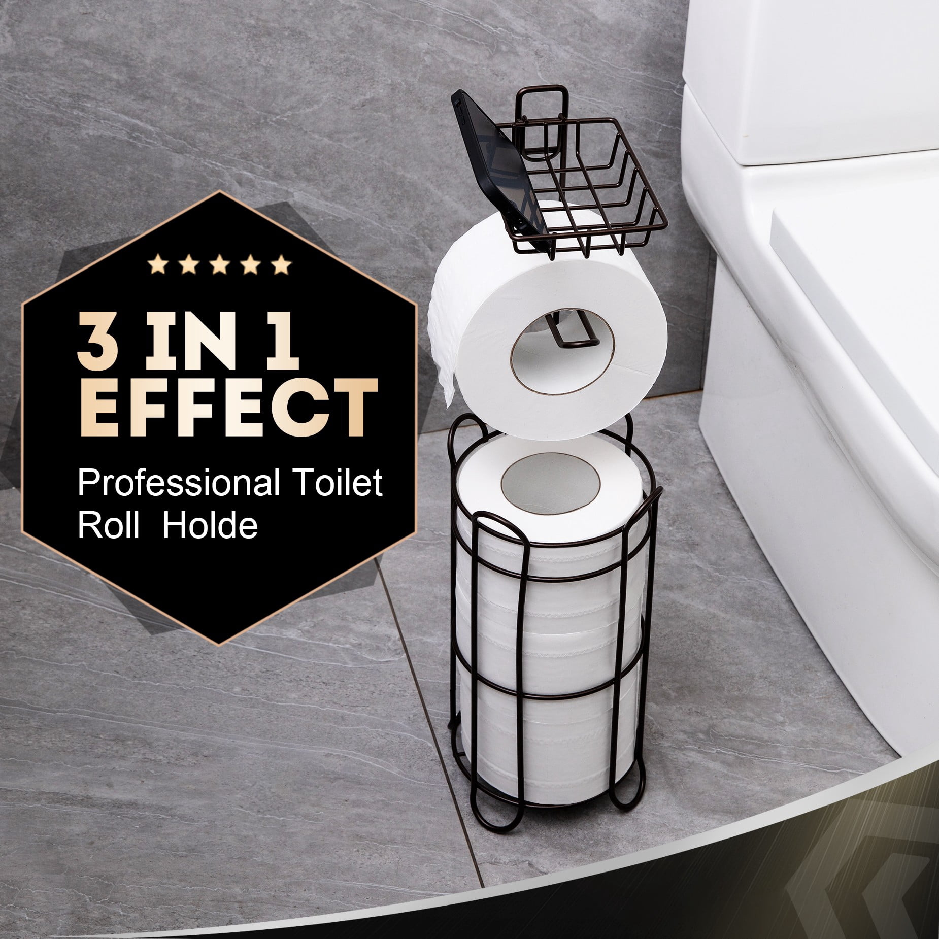 Toilet Paper Holder Holder with Shelf,Bathroom Freestanding Toilet Paper Stand,Holds Mega Rolls,Brown