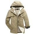 thumbnail image 4 of IYTR Winter Men's Hooded Jackets Solid Long Sleeve Fleece Lined Warm Trucker Jacket Coat with Pockets Khaki XL, 4 of 6