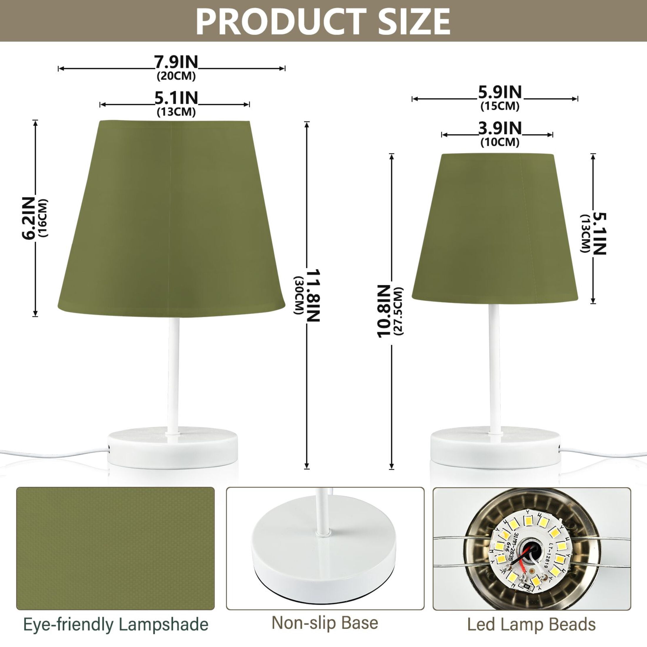 LED Desk Lamp Olive Green Table Nightstand Lamps with 3 Color Temperatures for Home Bedroom Living Room Decor 6x11