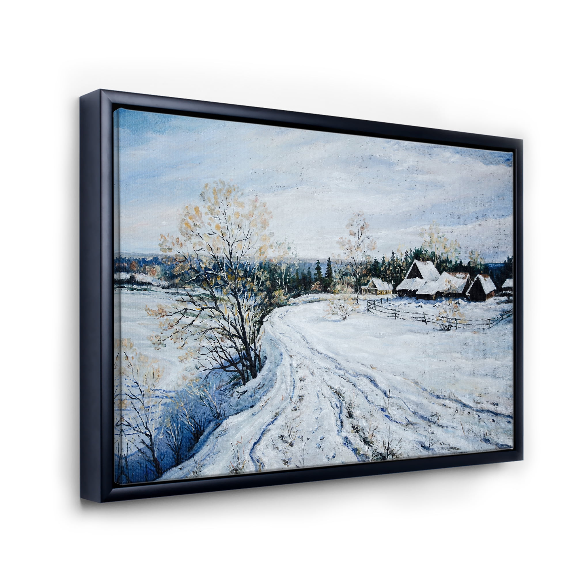 Designart 'Country Road In Winter Times Landscape II' Traditional Framed Canvas Wall Art Print