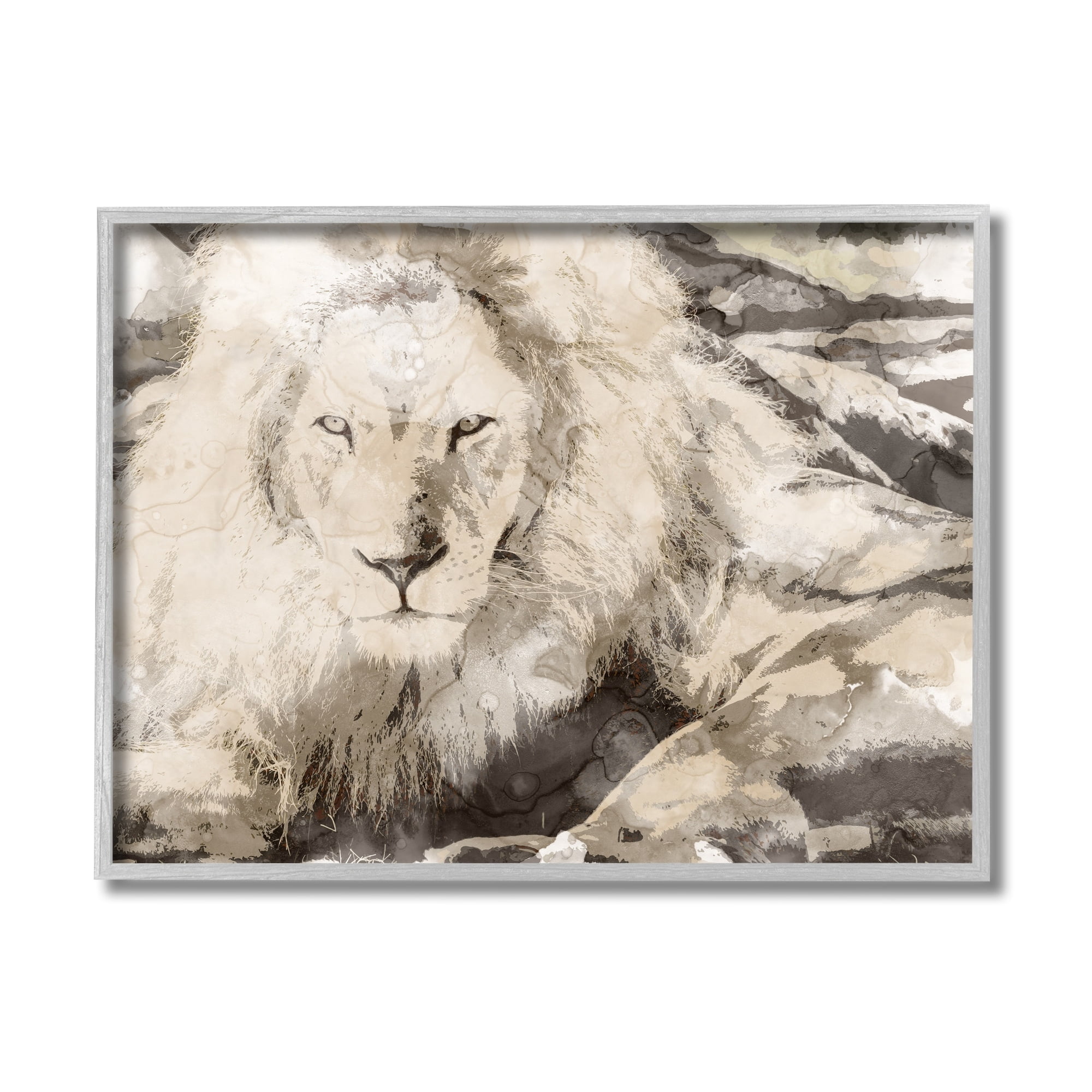 Stupell Industries Abstract Sepia Tone Jungle Lion Animal Portrait Gray Framed by Daphne Polselli