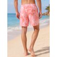 thumbnail image 3 of INSPIRE CHIC Men's Summer Tropical Leaf Print Lined Drawstring Swimming Beach Shorts L Pink, 3 of 5
