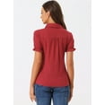 thumbnail image 4 of Blusa de algodón con volantes y cuello vuelto Allegra K Borgoña M, 4 of 6