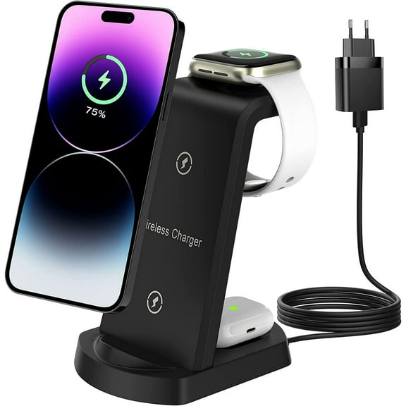 3 in 1 Charging Station for iPhone, Wireless Charger for iPhone 14 13 12 11 X Pro Max & Apple Watch - Charging Stand Dock for AirPods