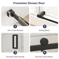 thumbnail image 6 of KPUY 55" - 60" x 76" Frameless Sliding Shower Door with 1/4" SGCC Tempered Glass 6mm, Explosion-Proof Film, Nano Coating, Anti-Crash door, Matte Black, 6 of 9