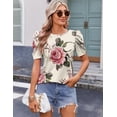 thumbnail image 2 of Blusa Zeagoo para mujer, casual, elegante, con mangas abullonadas y estampado floral, 2 of 4