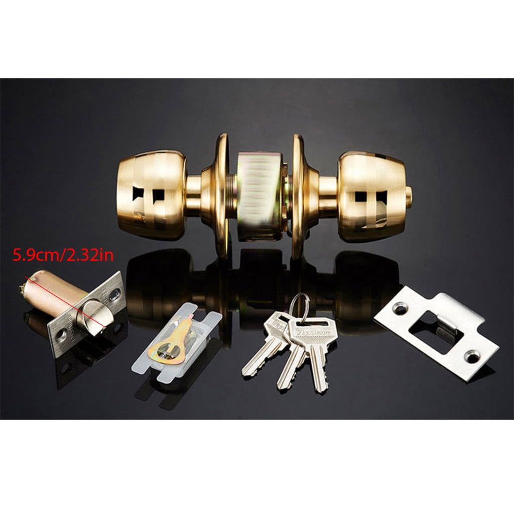 Interior Exterior Keyed Entry Door Knob Shape with Adjustable Latches & polishes Brass Finish Front Entrance Lock