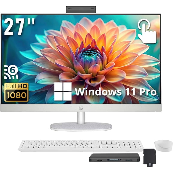 HP 27" FHD Touchscreen All-in-One Desktop, Intel Core Ultra 7 255U, 32GB DDR5, 2TB Storage(1TB SSD 1TB Docking Station Set), Intel Graphics, Wireless Keyboard & Mouse, Win 11 Pro, White