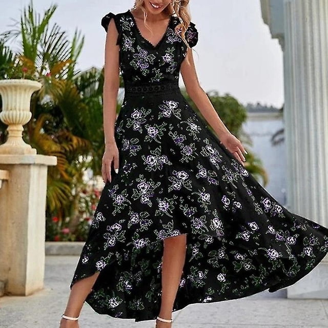 Vestido sin mangas para mujer, vestido largo informal de verano con estampado floral, vestidos largos