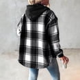 thumbnail image 6 of Women's Plaid Shacket Lightweight Fleece Lined Hooded Jacket Long Sleeve Button Up Winter Coat with Pockets, 6 of 6