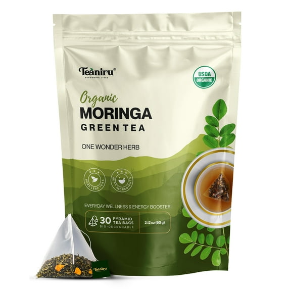 Teaniru, Moringa Nutrient-rich Tea, 30 Count | For Natural Energy & Stamina| Rich in Vitamin C, A, Magnesium, Potassium & Iron | Your Morning Superfood | Certified by USDA Organic